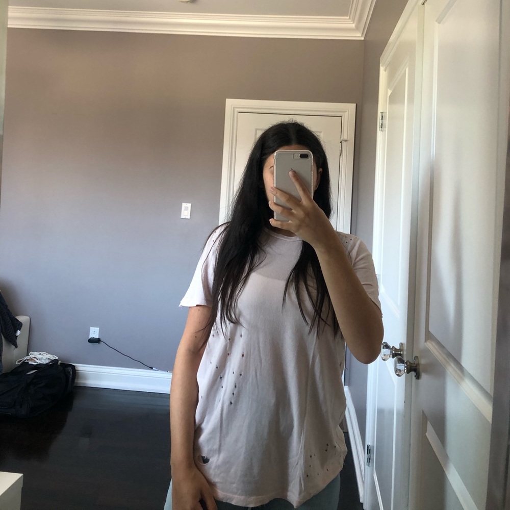 Brandy Melville light pink tee with holes